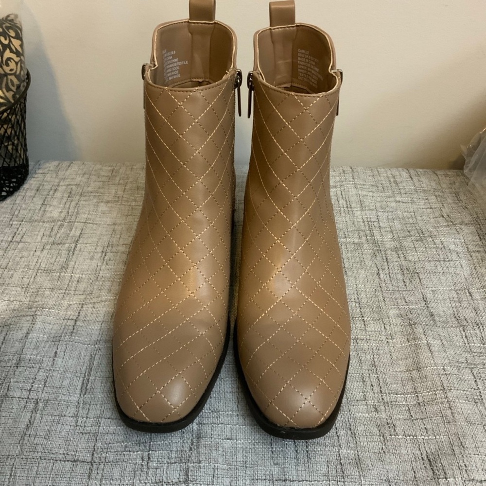 Tan Quilted Ankle Boots